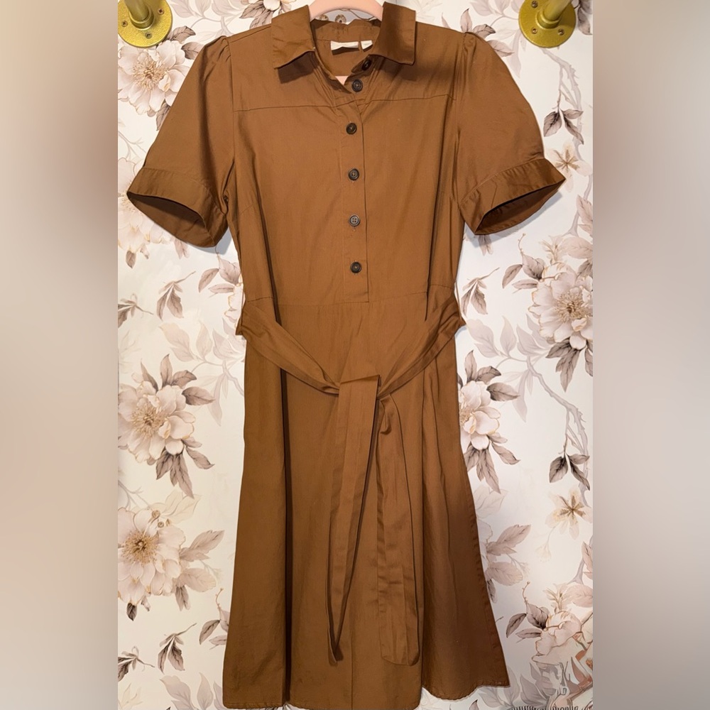 Vila Classic Belted Shirt Dress in Caramel Brown #66 - Picture 3 of 4
